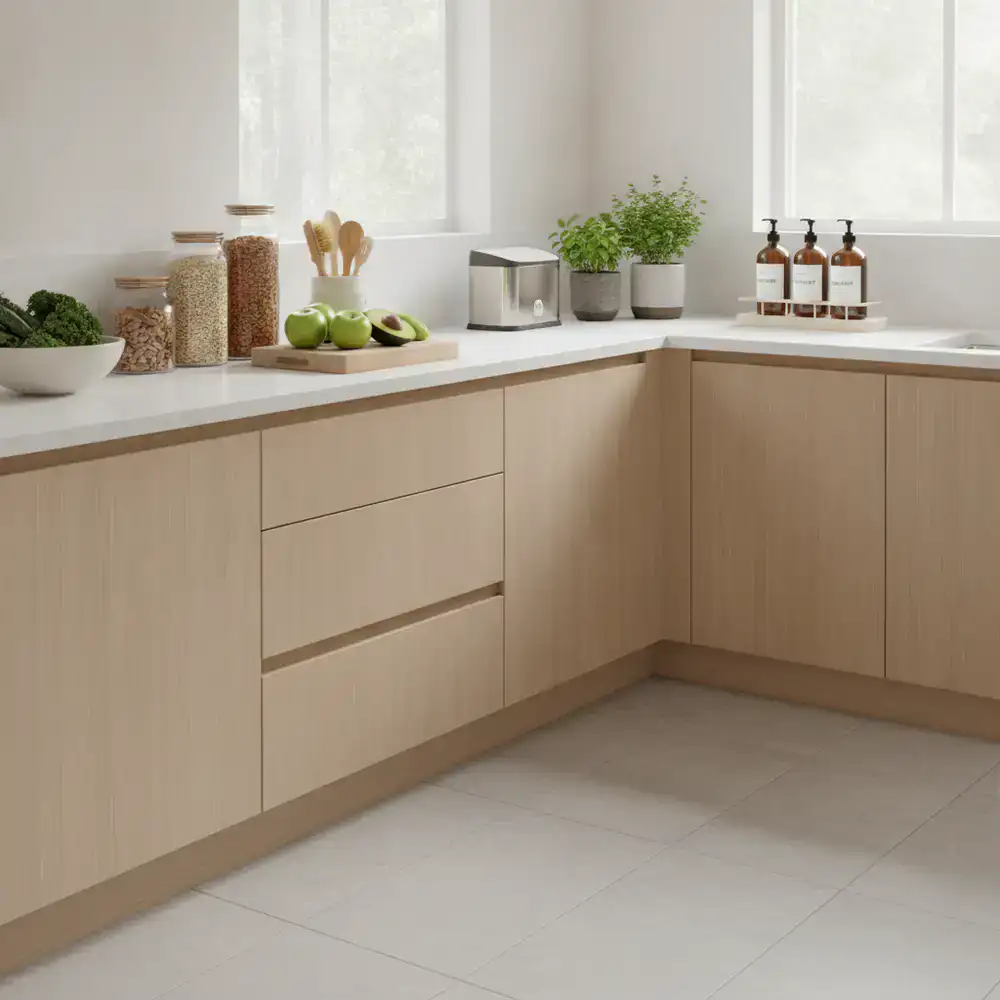 Cucina contemporanea pulita con prodotti ecologici