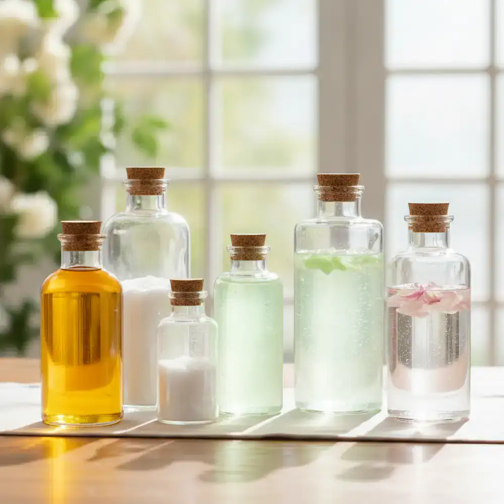 Flaconi di ingredienti sicuri e trasparenti